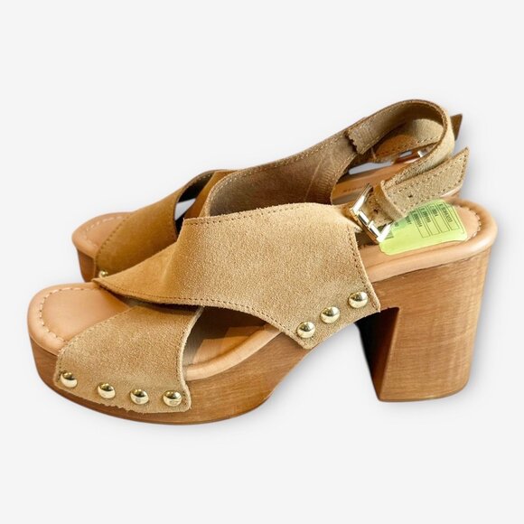 NWT Anthropologie Studded Wood-Bottom Platform Sandals in Cedar Sz 39 - Picture 1 of 8